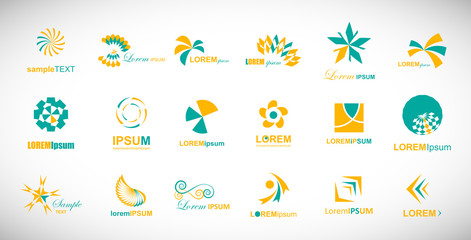 Abstract Element Logo Set. Vector Isolated On Gray. Abstract Element Logo For Company And Business Symbol, Tech Icon And Element Design. Creative Icons For Corporate Logo. Abstract Modern Template