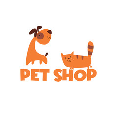 Pet shop Logo Cartoon Animals Dog Cat Vector Template Design Illustration Icon