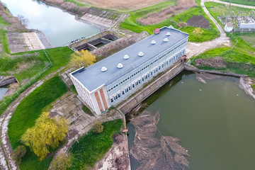 Water pumping station of irrigation system of rice fields. View