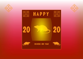 Happy chinese new 2020 year, year of the rat. Template banner, poster in oriental style. Japanese, chinese elements. Vector illustration.