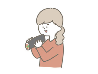 Woman eating Sushi roll