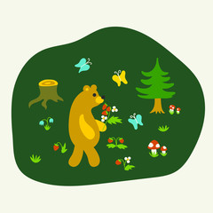 Obraz na płótnie Canvas Cartoon bear with strawberry in the green forest