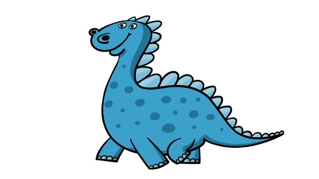 Cartoon dinosaur walking cycle. Alpha channel included. Cute 2d hand made prehistoric blue animal character animation good for any use. 