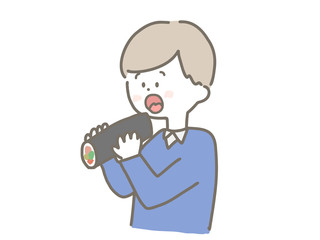 Boy eating Sushi roll