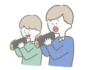 Boy eating Sushi roll