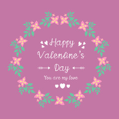 Happy valentine invitation card Design, with ornate of leaf and flower antique frame. Vector