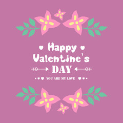 Happy valentine invitation card Design, with ornate of leaf and flower antique frame. Vector