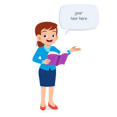 happy cute female explain with bubble chat