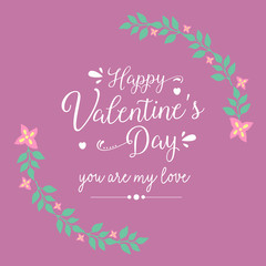 Unique pattern leaf and floral frame, for romantic happy valentine greeting card template design. Vector