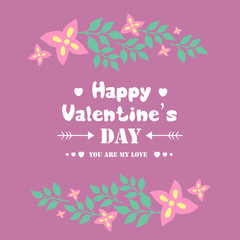 Romantic design of pink floral frame, for happy valentine greeting card. Vector