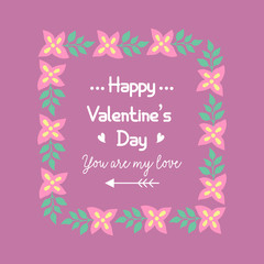 Seamless ornate of leaf floral frame pattern, for happy valentine invitation card decor. Vector