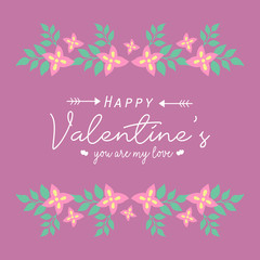 Cute pink wreath frame, for happy valentine wallpaper greeting card design. Vector