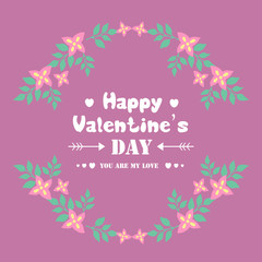 Decoration of happy valentine invitation card template, with elegant texture of pink flower frame. Vector