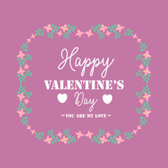 Decoration of happy valentine invitation card template, with elegant texture of pink flower frame. Vector