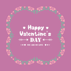 Romantic ornament of pink floral frame, for happy valentine elegant greeting card. Vector