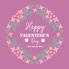 Romantic ornament of pink floral frame, for happy valentine elegant greeting card. Vector