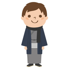 日本の伝統的な着物を着た若い男性のイラスト。