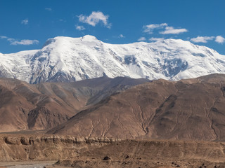 Fototapeta na wymiar Great snow-capped mountain peak on the Pamirs Plateau