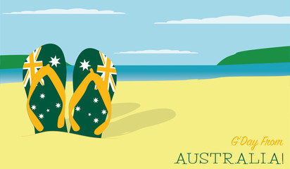 Thongs in the sand Australia Day scene in vector format. - obrazy, fototapety, plakaty