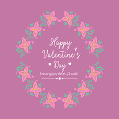 Fototapeta na wymiar Happy valentine invitation decorative card, with romantic leaf and wreath frame. Vector