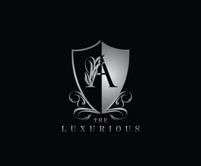 Luxury Guard A Letter Logo Icon. Silver A With Classy Shield Shape design perfect for fashion, Jewelry, Beauty Salon, Cosmetics, Spa, Hotel and Restaurant Logo. 