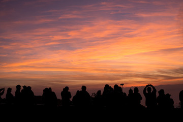 Fototapeta na wymiar Silhouette people watching sunrising at Doi Inthanon National Park (Chiang Mai Thailand)