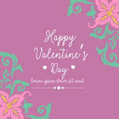 Romantic design of pink floral frame, for happy valentine invitation card decor. Vector