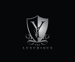 Luxury Guard Y Letter Logo Icon. Silver Y With Classy Shield Shape design perfect for fashion, Jewelry, Beauty Salon, Cosmetics, Spa, Hotel and Restaurant Logo. 