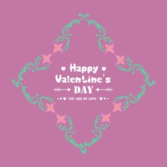 Happy valentine greeting card template design, with beautiful leaf and wreath frame. Vector