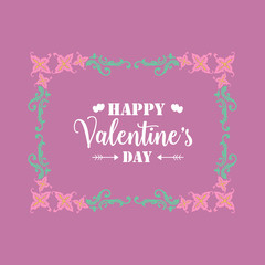 Pattern of leaf and pink flower frame, for happy valentine invitation card decor. Vector