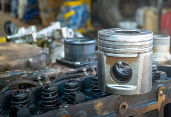 Piston of the diesel engine on cylinderhead
