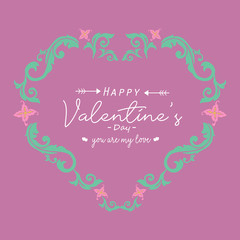 Happy valentine invitation card design, with ornate of leaf and flower elegant frame. Vector