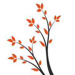 Silhouette of a branch with yellow leaves. Young tree. 