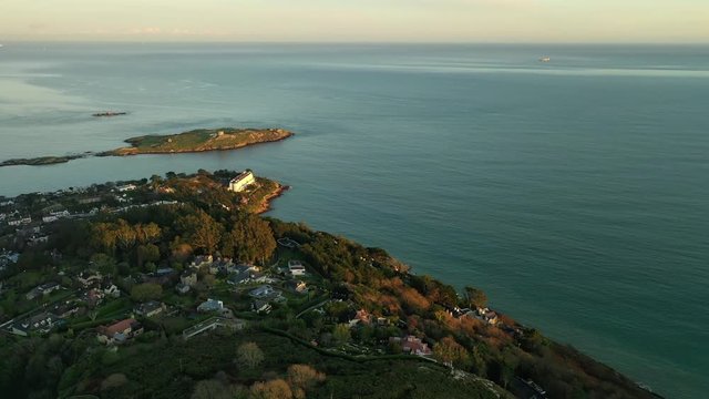 Sorrento Drive and Dalkey Island from Killiney Hill, Sunset, Drone