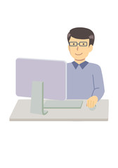 メガネをかけたパソコンを使う男性