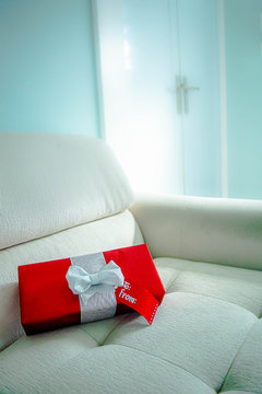 Stay at home Christmas: Red present in the living room