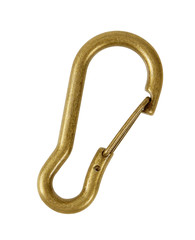 brass carabiner isolated on white background woyj clipping path