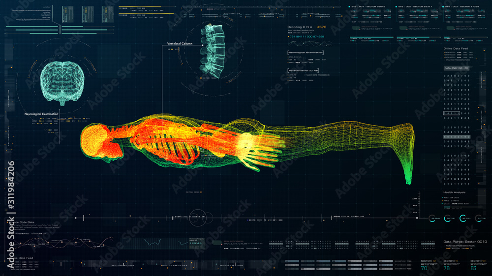 Aufkleber futuristic head up display motion element virtual biomedical holographic human body scan neurologica