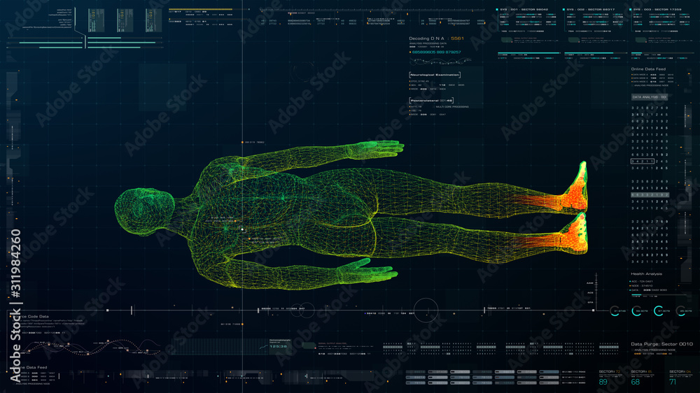 Aufkleber futuristic head up display motion element virtual biomedical holographic human body scan neurologica
