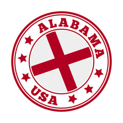 Alabama sign. Round US state logo with the flag of Alabama. Vector illustration.