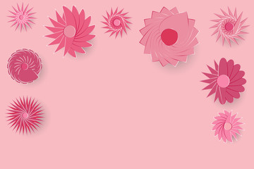 EPS 10 vector. Paper cut pink flowers with copy space. Spring or womens day concept.