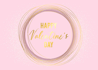 Valentines Day banner with shining pink hearts, ribbons, doodles and paper craft. Holiday card illustration on light background - Vector. Love ribbon, paper hearts.