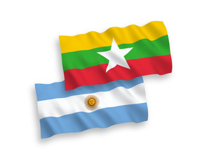 Flags of Myanmar and Argentina on a white background
