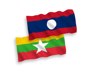 Flags of Myanmar and Laos on a white background
