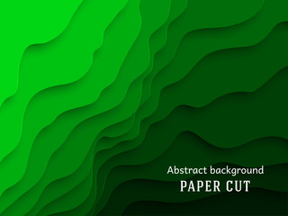 Abstract green poster, background in paper cut style. Place for text.