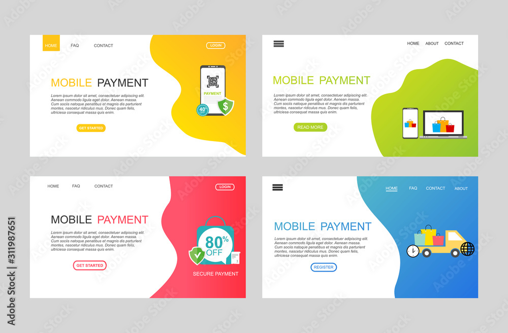 Poster modern flat design concept mobile payment for website and mobile website. landing page template. eas
