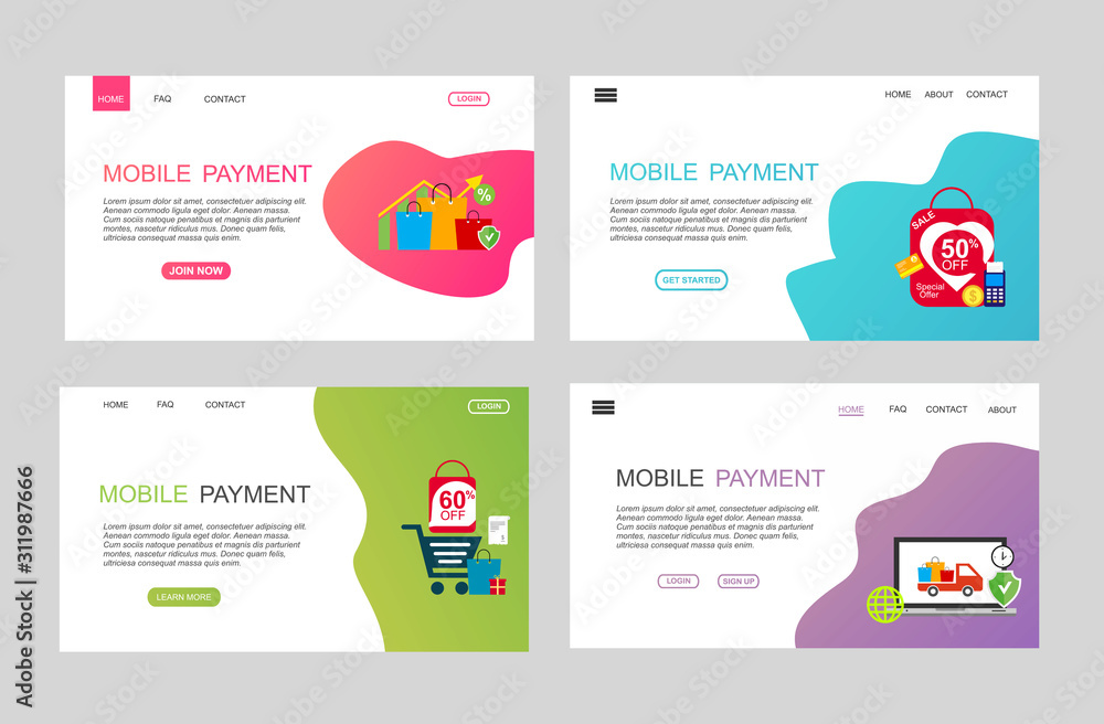 Poster modern flat design concept mobile payment for website and mobile website. landing page template. eas