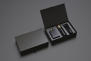 Blank cosmetic gift set box for branding, 3d render illustration.