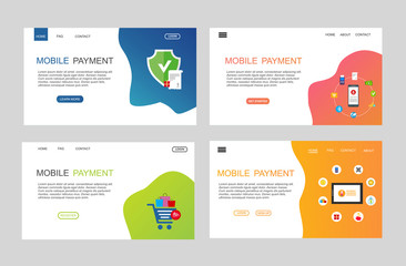 Material flat design icons set for online payment online. Internet payments, protection money transfer, online bank vector illustration. Landing page template