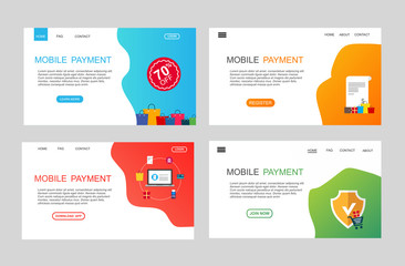 Material flat design icons set for online payment online. Internet payments, protection money transfer, online bank vector illustration. Landing page template